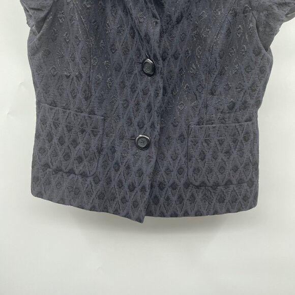 SEMANTIKS Womens Textured Short Sleeve Blazer Shoulder Pads Black Sz 10 Pockets - Picture 3 of 9